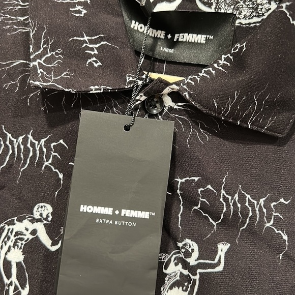 Homme + Femme GENESIS BUTTON DOWN BLACK AND WHITE Large men nwt new shirt top - Picture 4 of 9